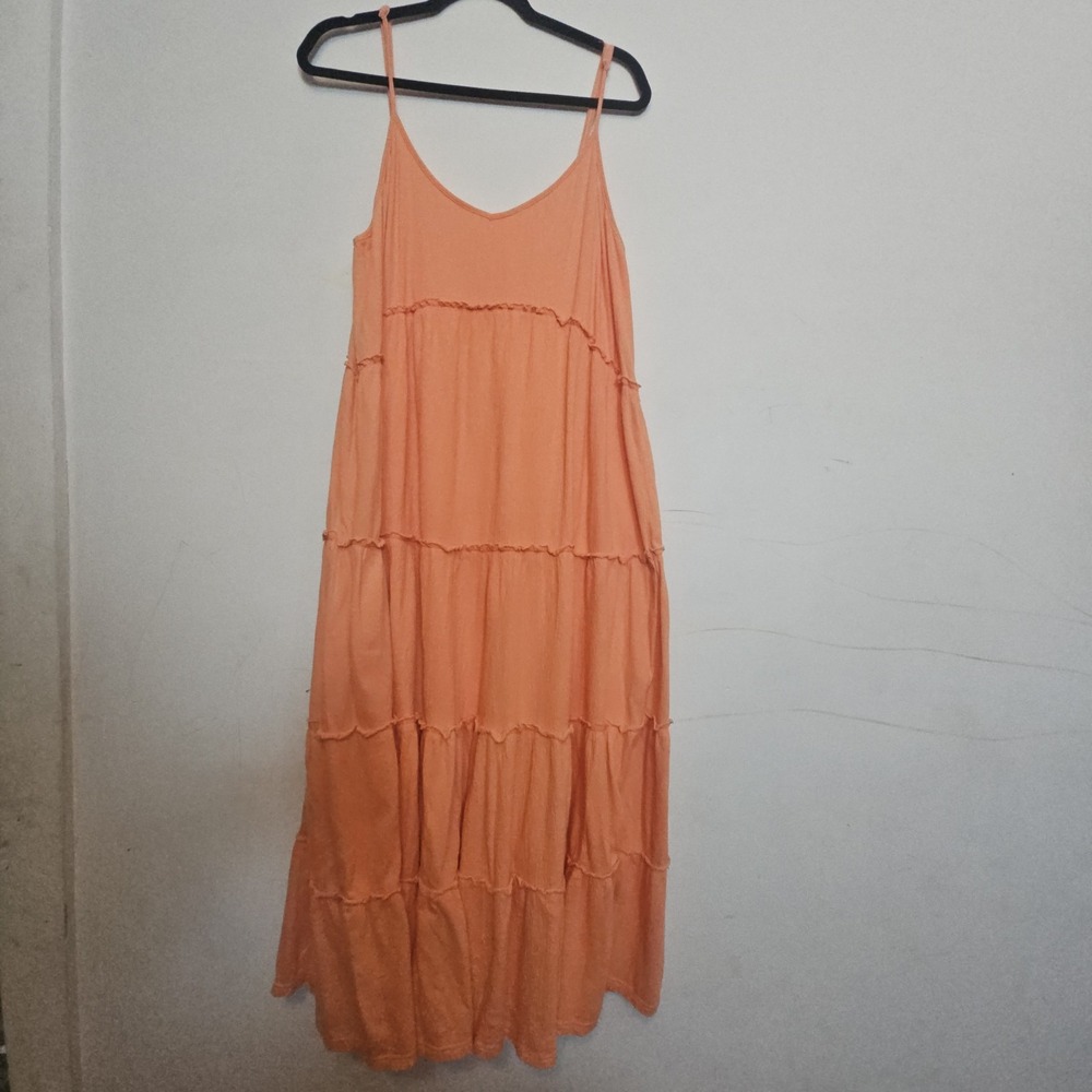 Stitchdrop Maxi Dress Bohemian Tiered Gauze  Flowy Prairie Peasant Coral Strappy